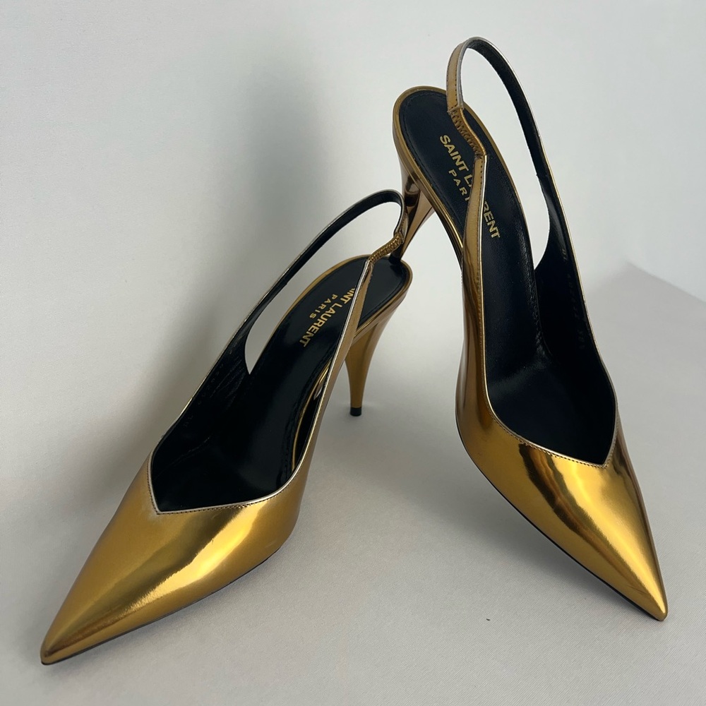 NWOT Saint Laurent Kiki Gold Slingback Pumps